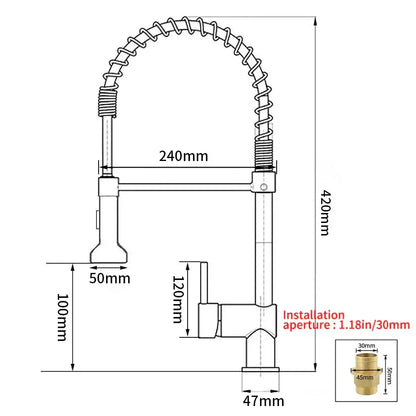 Gold brass spring spout kitchen faucet with pull down spray head