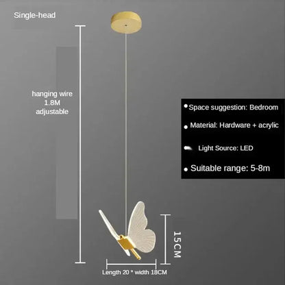 Gold butterfly acrylic chandelier pendant lamp for bedroom lighting