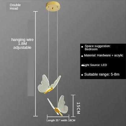 Gold butterfly acrylic chandelier pendant lamp for bedroom lighting