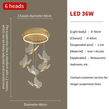 Gold butterfly chandelier living room pendant light