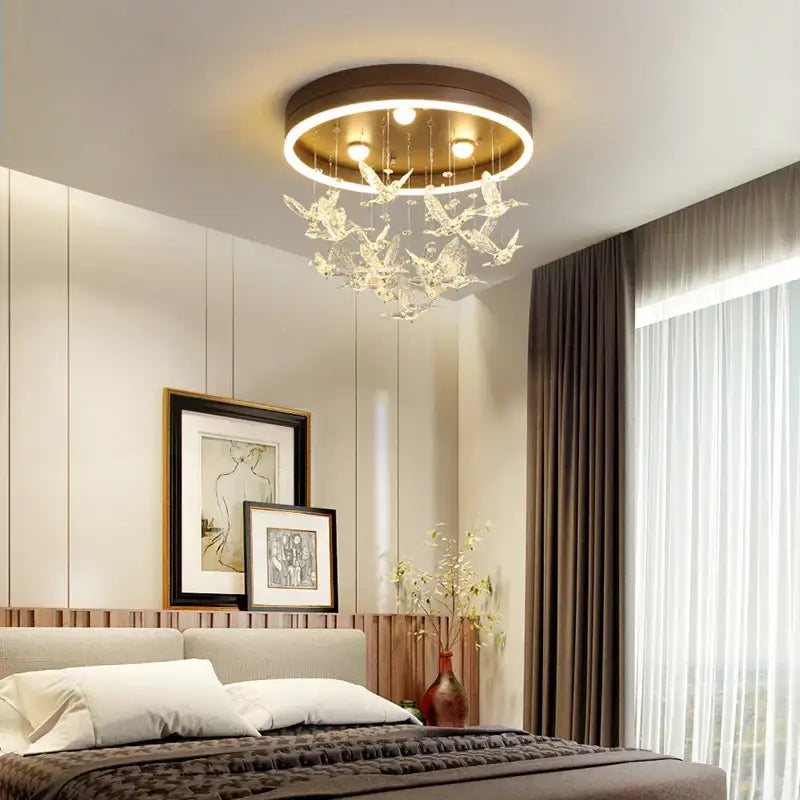 Gold butterfly crystal led ceiling chandelier for kids bedroom