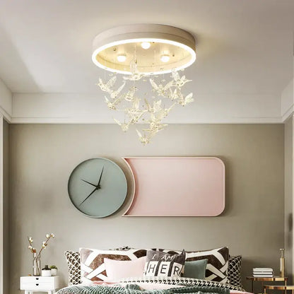 Gold butterfly crystal led ceiling chandelier for kids bedroom