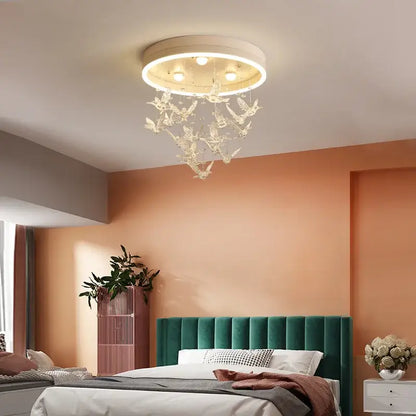 Gold butterfly crystal led ceiling lamp for kids bedroom