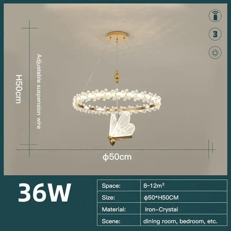 Gold butterfly crystal led chandelier living room pendant light