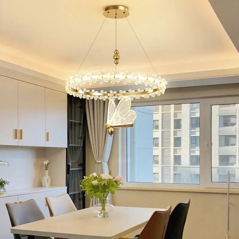 Gold butterfly crystal led chandelier living room pendant light