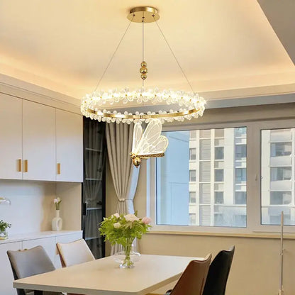 Gold butterfly crystal led chandelier living room pendant light