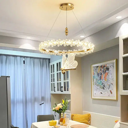 Gold butterfly crystal led chandelier living room pendant light