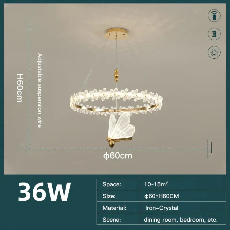 Gold butterfly crystal led chandelier living room pendant light