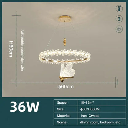 Gold butterfly crystal led chandelier living room pendant light