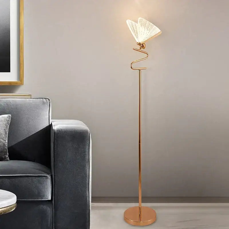 Gold butterfly led floor lamp living room iridescent art light