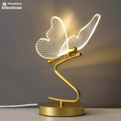 Gold butterfly led table lamp bedroom accent light
