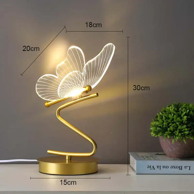 Gold butterfly led table lamp bedroom accent light