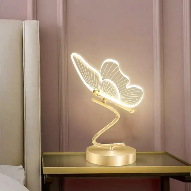 Gold butterfly led table lamp bedroom accent light
