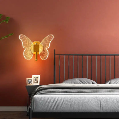 Gold butterfly wall lamp bedroom sconce with translucent wings