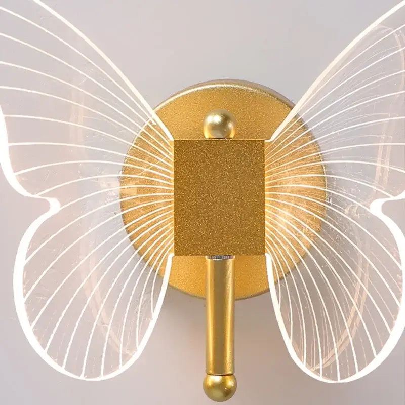 Gold butterfly wall lamp bedroom sconce with translucent wings
