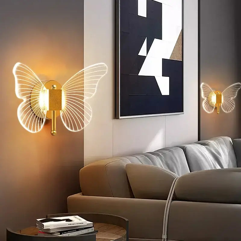 Gold butterfly wall lamp bedroom sconce with translucent wings