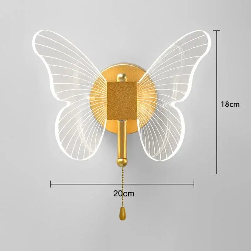 Gold butterfly wall lamp bedroom sconce with translucent wings