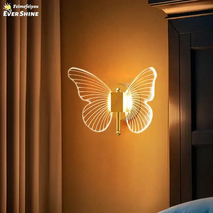 Gold butterfly wall lamp bedroom sconce with translucent wings