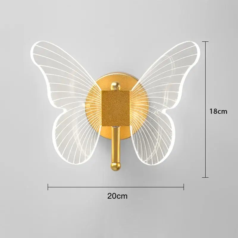 Gold butterfly wall lamp bedroom sconce with translucent wings