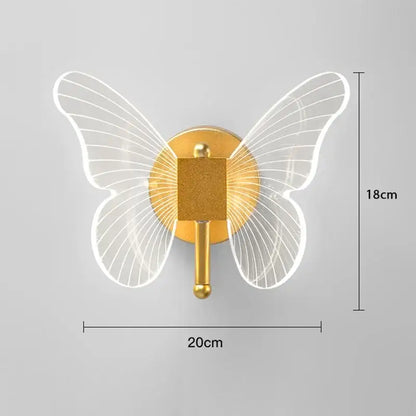Gold butterfly wall lamp bedroom sconce with translucent wings