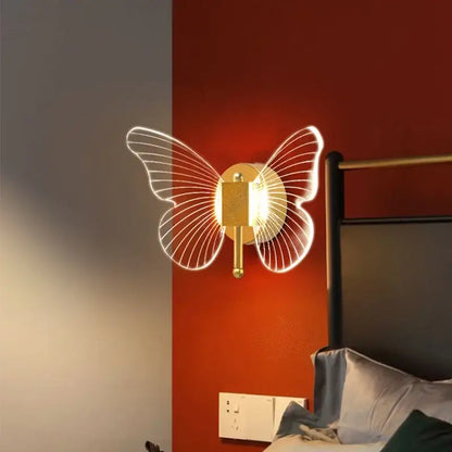Gold butterfly wall lamp bedroom sconce with translucent wings