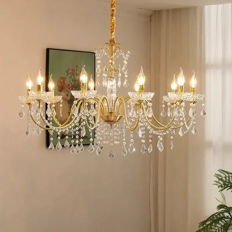 Gold candle style crystal chandeliers light for dining room