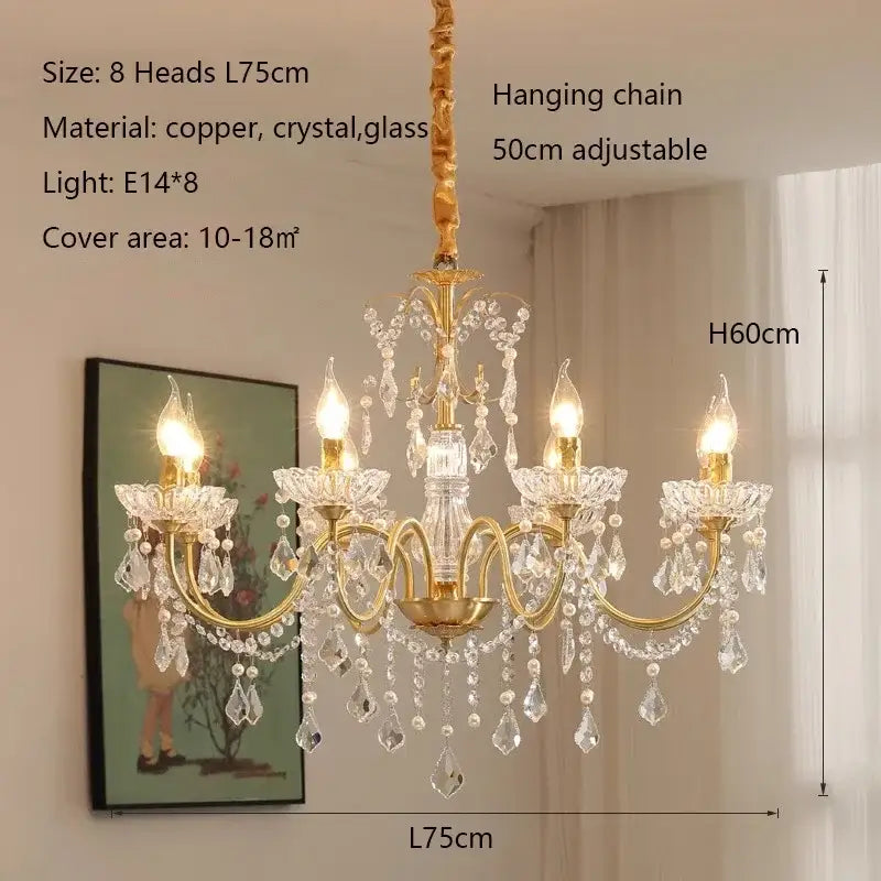 Gold candle style crystal chandeliers light for dining room