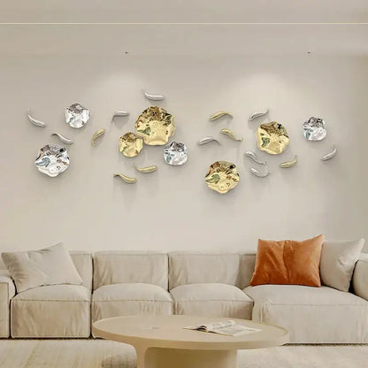 Gold carp fish lotus leaf wall art living room decor