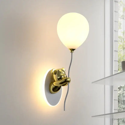 Gold cartoon bear balloon wall lamp for children's bedroom