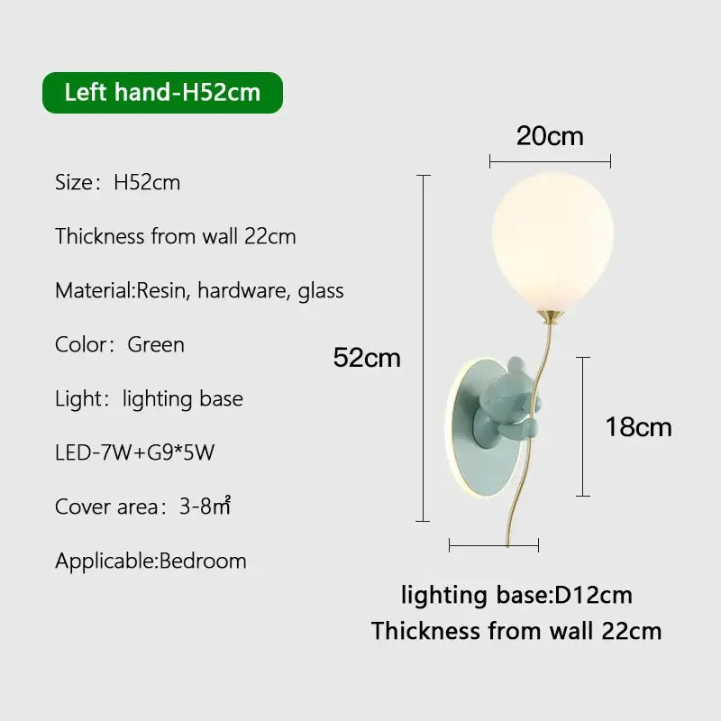 Gold cartoon bear balloon wall lamp for children's bedroom