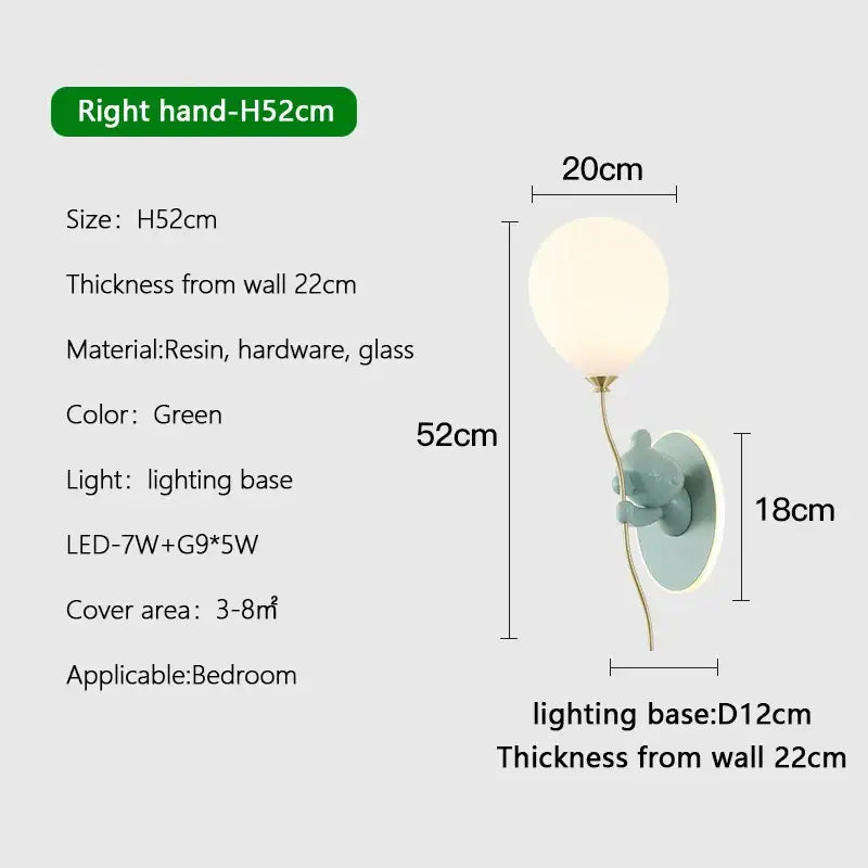 Gold cartoon bear balloon wall lamp for children's bedroom