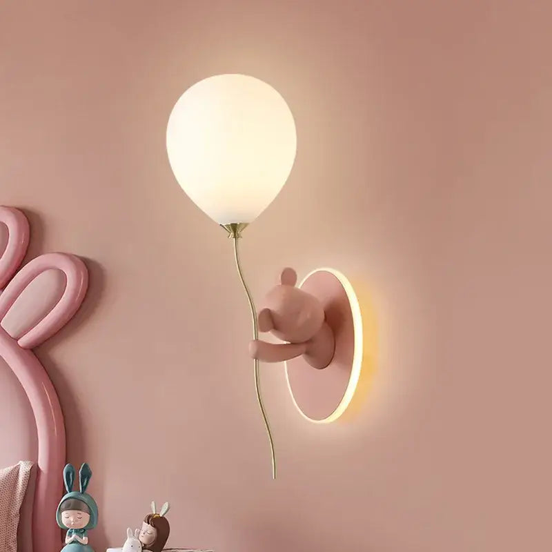 Gold cartoon bear balloon wall lamp for children's bedroom