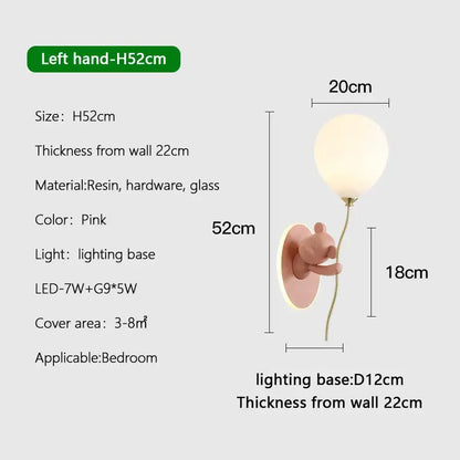 Gold cartoon bear balloon wall lamp for children's bedroom
