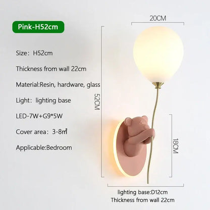 Gold cartoon bear balloon wall lamp for children's bedroom
