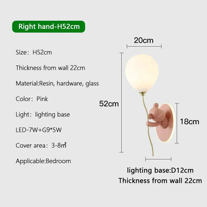 Gold cartoon bear balloon wall lamp for children's bedroom