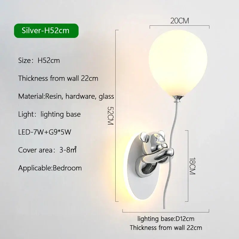 Gold cartoon bear balloon wall lamp for children's bedroom