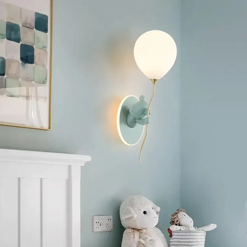 Gold cartoon bear balloon wall lamp for children's bedroom