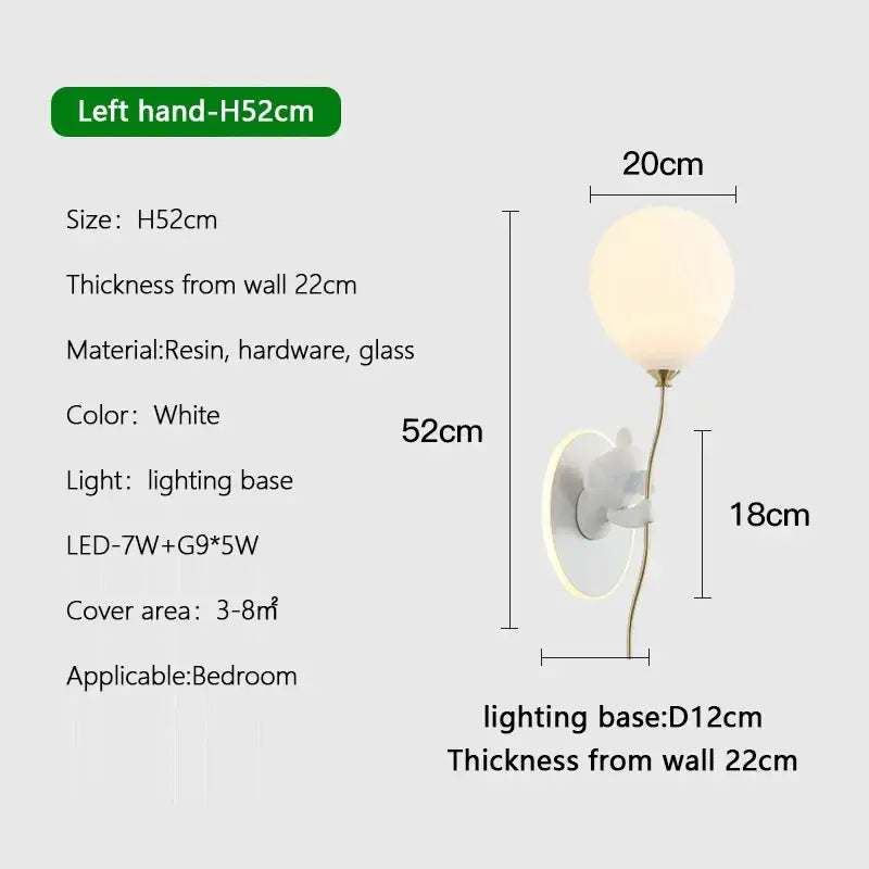 Gold cartoon bear balloon wall lamp for children's bedroom
