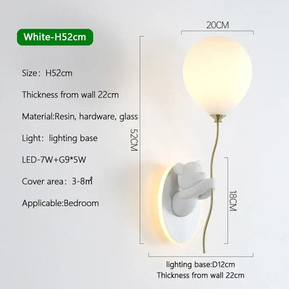 Gold cartoon bear balloon wall lamp for children's bedroom