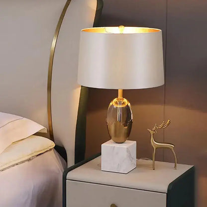 Gold ceramic crystal fabric table lamp for bedroom with marble base
