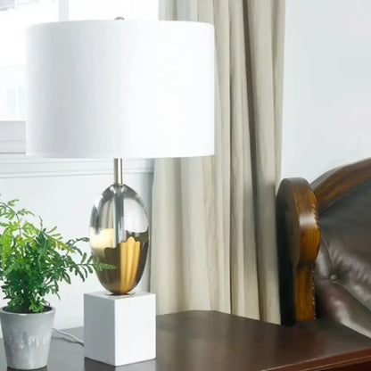 Gold ceramic crystal fabric table lamp for bedroom with marble base