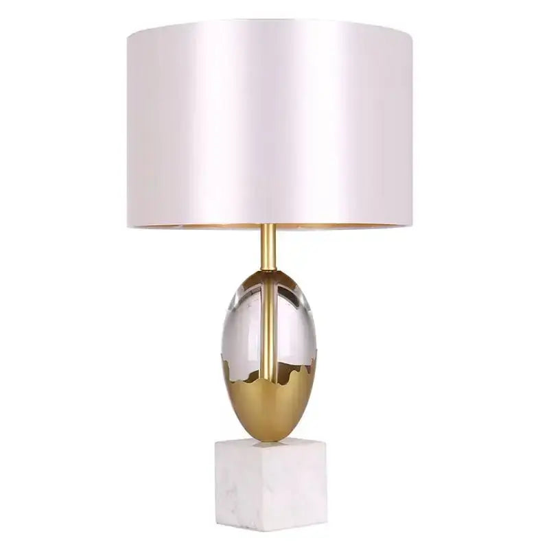 Gold ceramic crystal fabric table lamp for bedroom with marble base