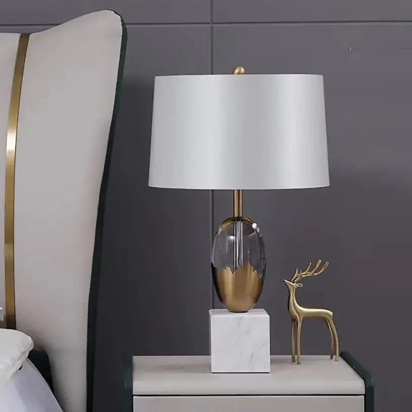 Gold ceramic crystal fabric table lamp for bedroom with marble base