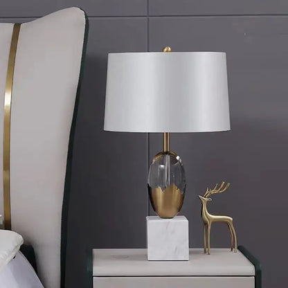 Gold ceramic crystal fabric table lamp for bedroom with marble base
