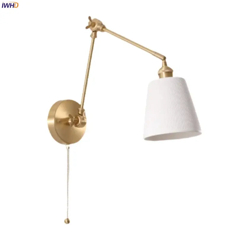 Gold ceramic led wall lamp with ribbed fabric shade for living room