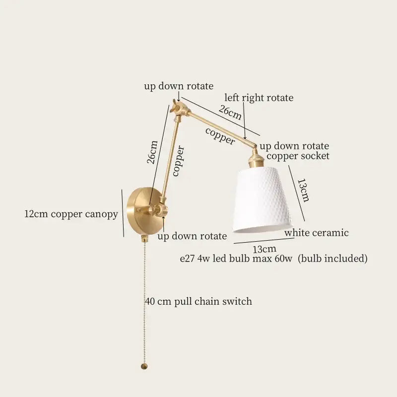 Gold ceramic led wall lamp with ribbed fabric shade for living room