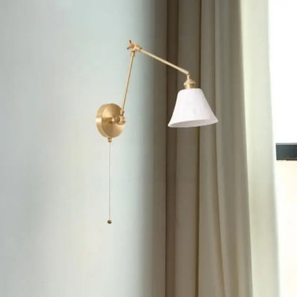 Gold ceramic led wall lamp with ribbed fabric shade for living room