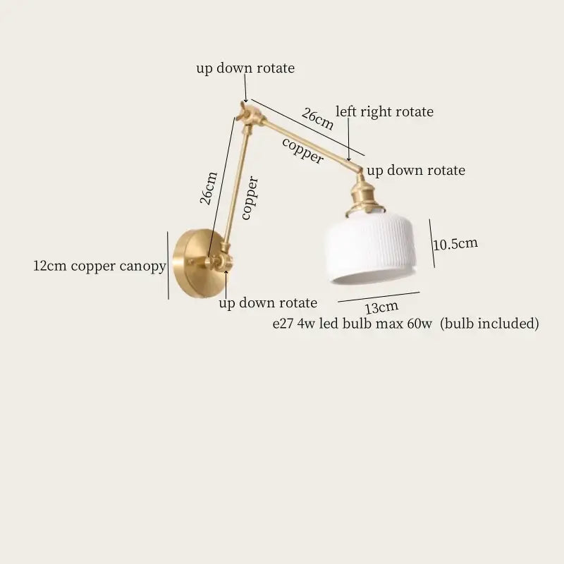 Gold ceramic led wall lamp with ribbed fabric shade for living room