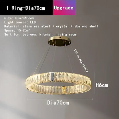 Gold circular crystal led chandelier dining room light