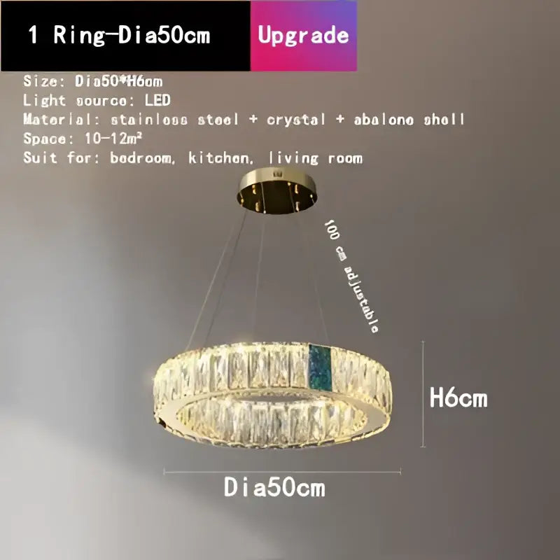 Gold circular crystal led chandelier dining room light